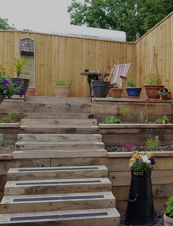 Timber landscaping and steps